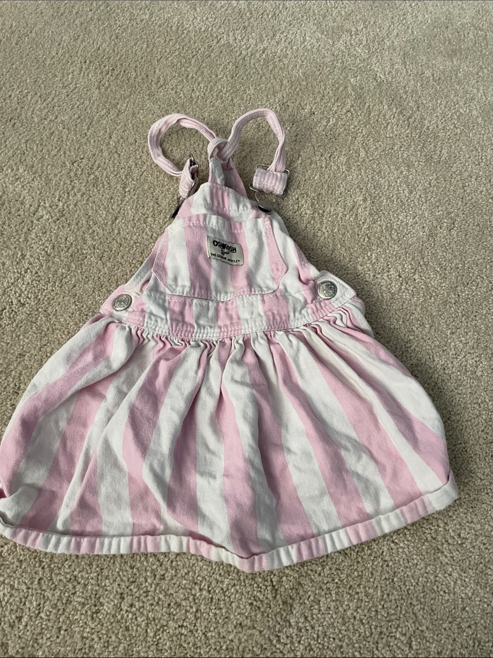 OshKosh B'gosh Pink & White Striped Overall Dress
